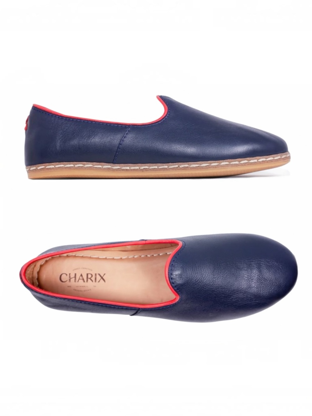 Charix Navy Leather Smoking Slippers Loafers Womens EU 38 US 7.5-8 Artisan Flats